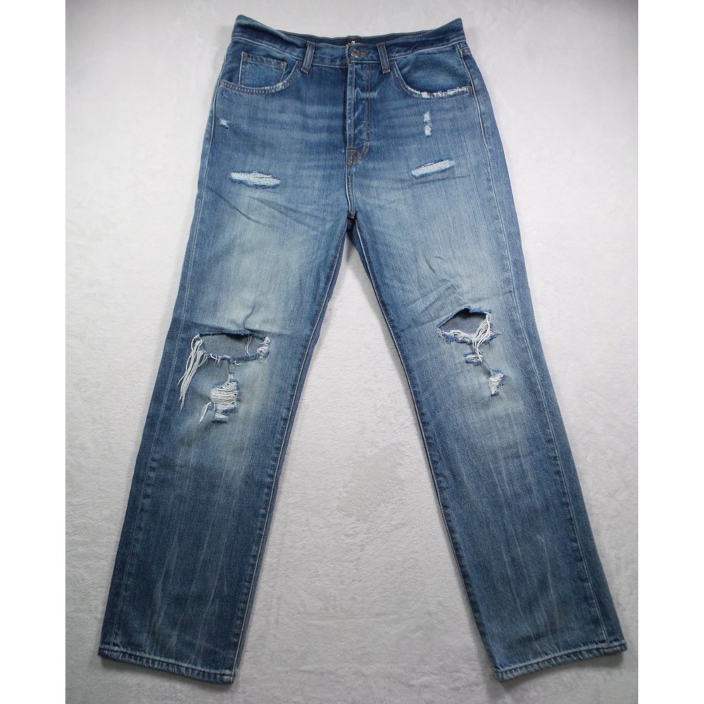 7 For All Mankind Jeans Womens Size 29 Blue Easy Straight Button Fly Distressed